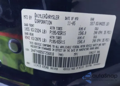 2006 Chrysler Pt Cruiser from USA, damaged, VIN 3A4FY48B56T256818